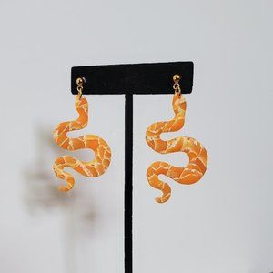 SNAKE Polymer clay earrings handmade Orange Lightweight Hypoallergenic 2.25"
